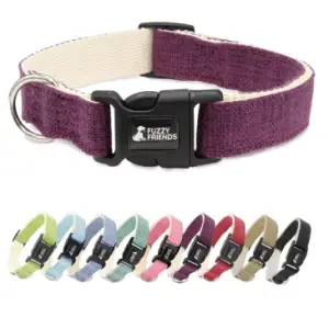 Fuzzy Friends Purple Hemp Dog Collar with all the various colours for go green pet care
